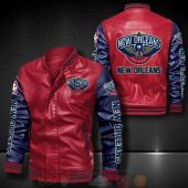 NBA New Orleans Pelicans Red Navy Leather Bomber Jacket
