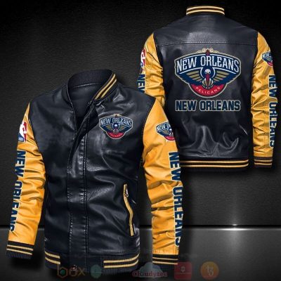 NBA New Orleans Pelicans Black Yellow Leather Bomber Jacket