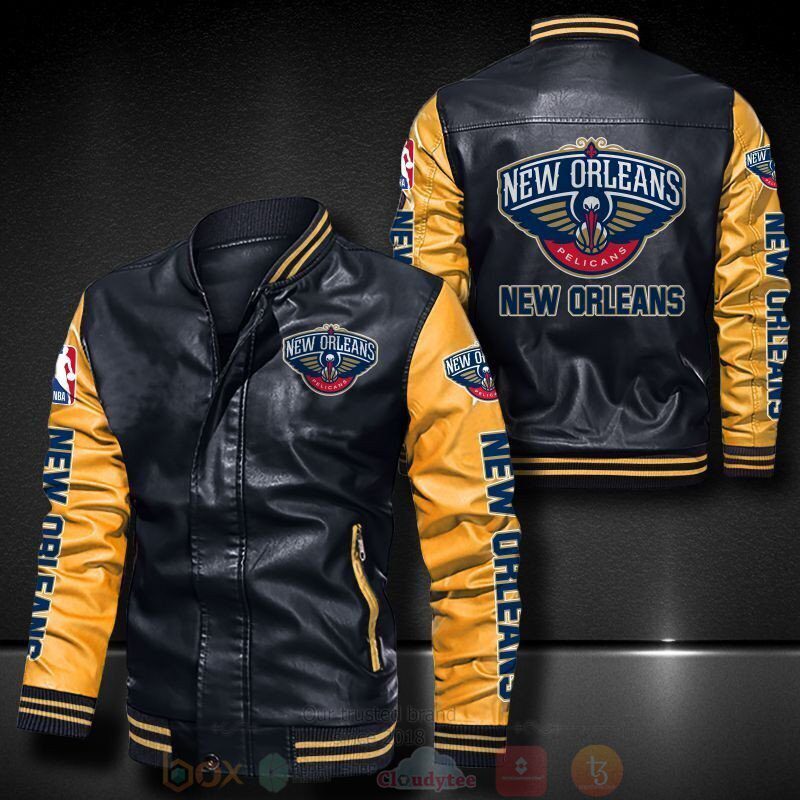NBA New Orleans Pelicans Black Yellow Leather Bomber Jacket