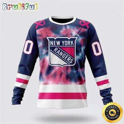 Personalized NHL New York Rangers Crewneck Sweatshirt Special Pink October Fight Breast Cancer Gift For Man And Women