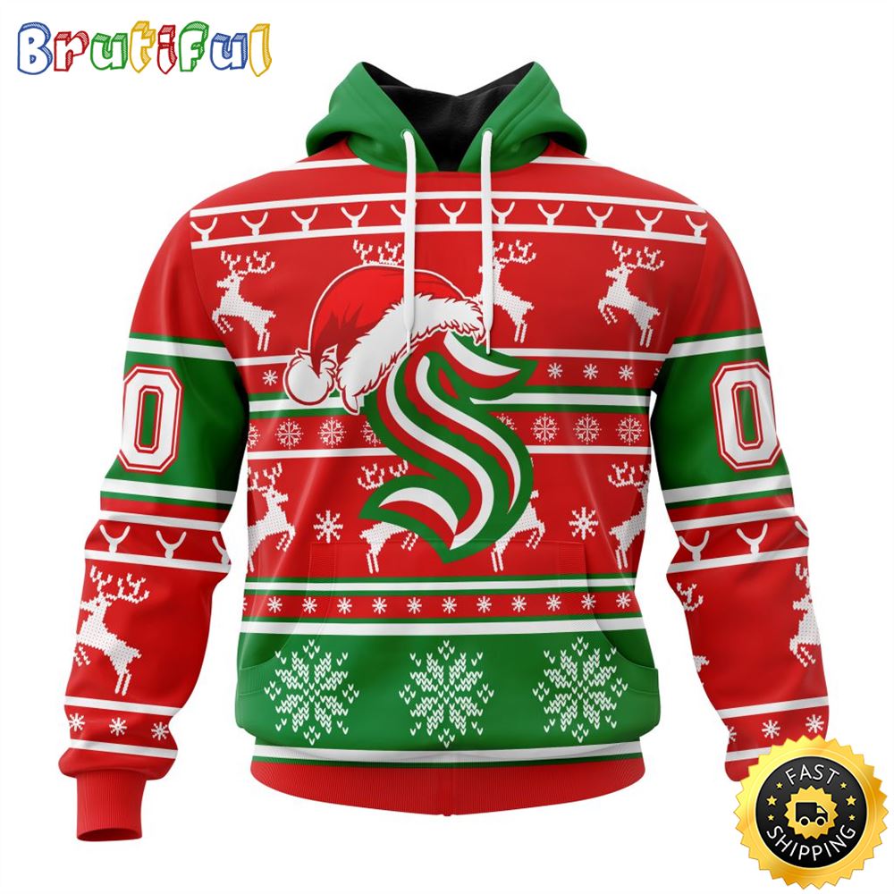 NHL Seattle Kraken Specialized Unisex Christmas Is Coming Santa Claus All Over Print 3D Hoodie Gift For Christmas Day