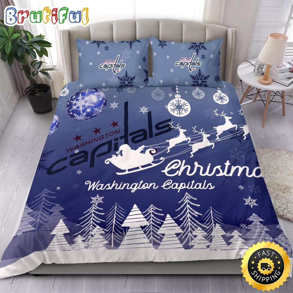 NHL Washington Capitals Bedding Sets Santa Claus Sleigh And Reindeer Christmas Bedding Sets Quilt Bedding Sets