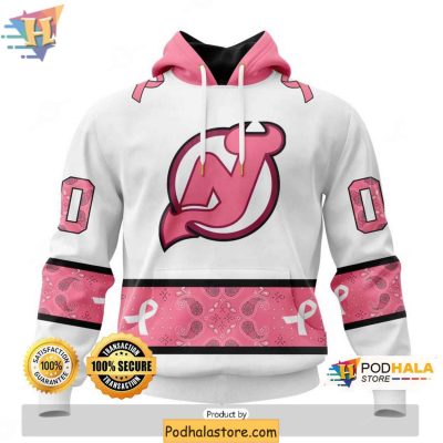 New Jersey Devils 3D Hoodie, Breast Cancer Awareness Paisley Design