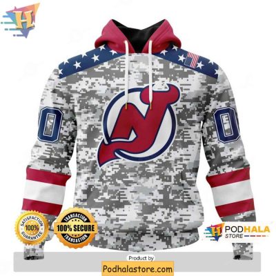 New Jersey Devils 3D Hoodie Camo Patriotic Design for Veterans Day Fans