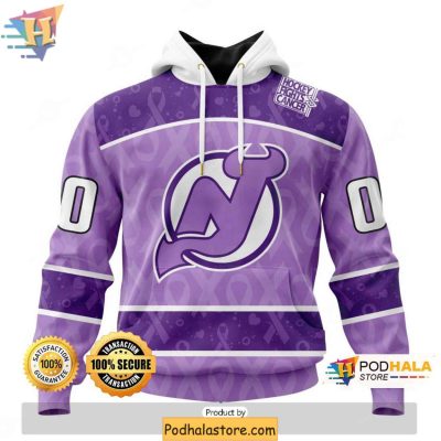 New Jersey Devils 3D Hoodie Hockey Fights Cancer Lavender Apparel