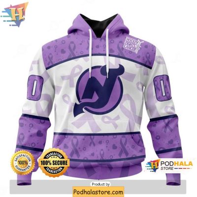 New Jersey Devils 3D Hoodie Lavender Cancer Awareness Personalized Apparel