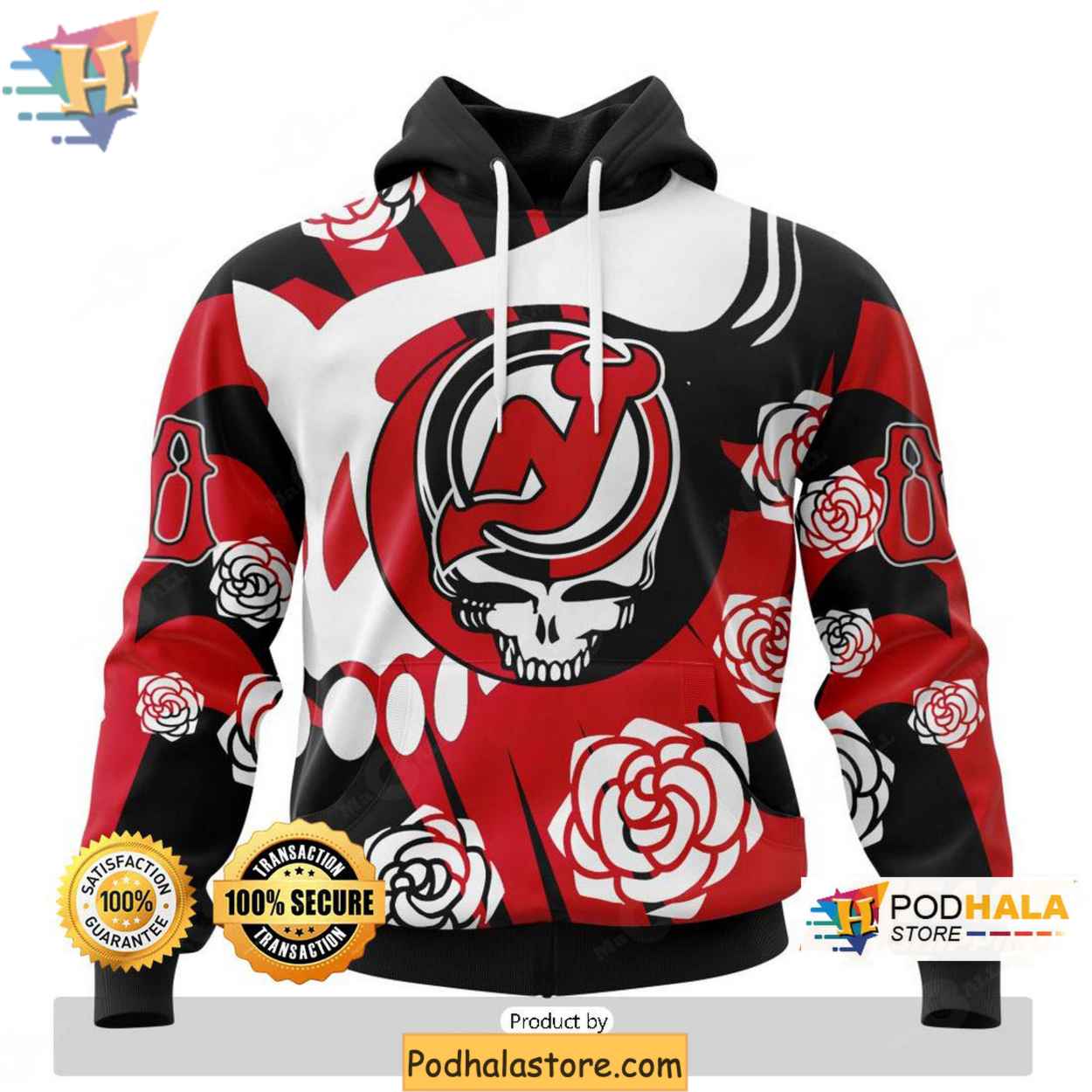 New Jersey Devils 3D Hoodie Personalized with Grateful Dead Design New Jersey Devils 3D Hoodie Personalized with Grateful Dead Design