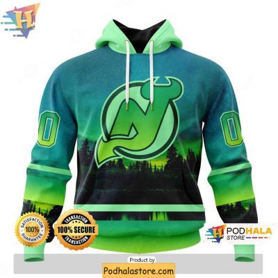 New Jersey Devils 3D Hoodie Personalized with Northern Lights Design