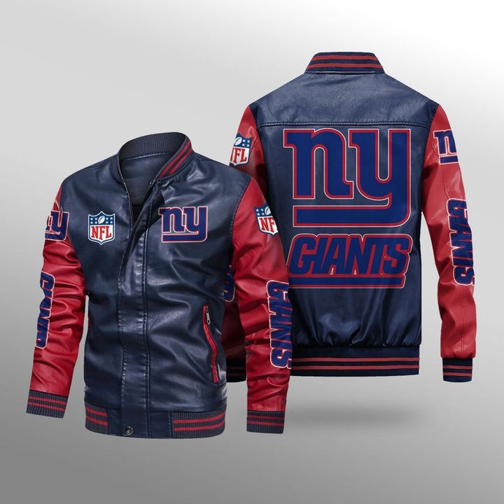 NFL New York Giants Black Red Leather Bomber Jacket NFL New York Giants Black Red Leather Bomber Jacket