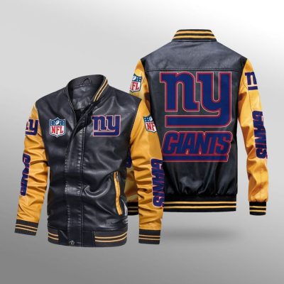 NFL New York Giants Black Yellow Leather Bomber Jacket