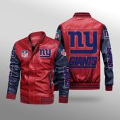 NFL New York Giants Red Black Leather Bomber Jacket