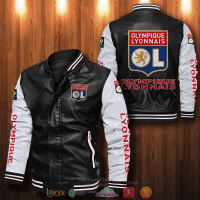 Olympique Lyon Black And White Leather Bomber Jacket