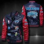 NBA Orlando Magic Navy Red Leather Bomber Jacket