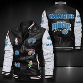 NBA Orlando Magic Black White Logo Team Leather Bomber Jacket