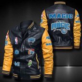 NBA Orlando Magic Black Yellow Logo Team Leather Bomber Jacket