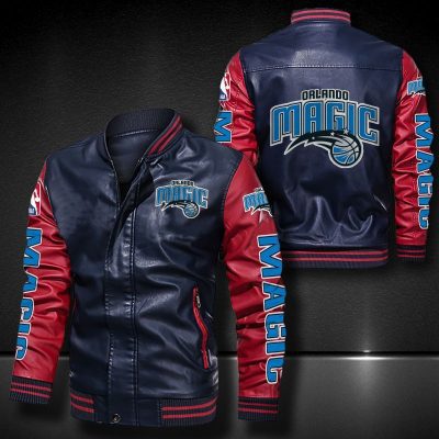 NBA Orlando Magic Navy Red Leather Bomber Jacket