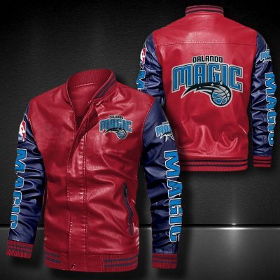 NBA Orlando Magic Red Navy Leather Bomber Jacket