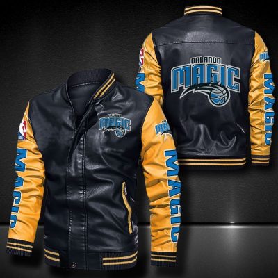 NBA Orlando Magic Black Yellow Leather Bomber Jacket