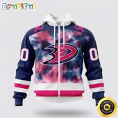 Personalized NHL Anaheim Ducks All Over Print Zip Hoodie 3D Special Pink October Fight Breast Cancer Gift For Man And Women
