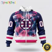 Personalized NHL Boston Bruins All Over Print Zip Hoodie 3D Special Pink October Fight Breast Cancer Gift For Man And Women