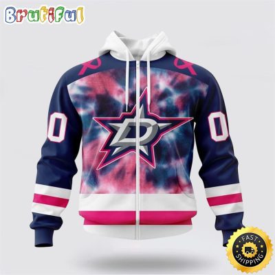 Personalized NHL Dallas Stars All Over Print Zip Hoodie 3D Special Pink October Fight Breast Cancer Gift For Man And Women