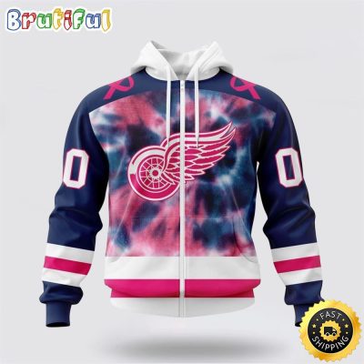 Personalized NHL Detroit Red Wings All Over Print Zip Hoodie 3D Special Pink October Fight Breast Cancer Gift For Man And Women