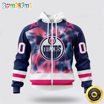 Personalized NHL Edmonton Oilers All Over Print Zip Hoodie 3D Special Pink October Fight Breast Cancer Gift For Man And Women