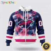 Personalized NHL Minnesota Wild All Over Print Zip Hoodie 3D Special Pink October Fight Breast Cancer Gift For Man And Women