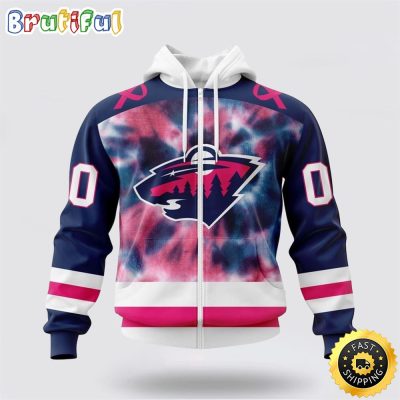 Personalized NHL Minnesota Wild All Over Print Zip Hoodie 3D Special Pink October Fight Breast Cancer Gift For Man And Women