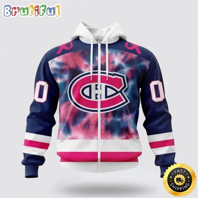 Personalized NHL Montreal Canadiens All Over Print Zip Hoodie 3D Special Pink October Fight Breast Cancer Gift For Man And Women