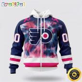 Personalized NHL Philadelphia Flyers All Over Print Zip Hoodie 3D Special Pink October Fight Breast Cancer Gift For Man And Women
