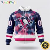 Personalized NHL Pittsburgh Penguins All Over Print Zip Hoodie 3D Special Pink October Fight Breast Cancer Gift For Man And Women