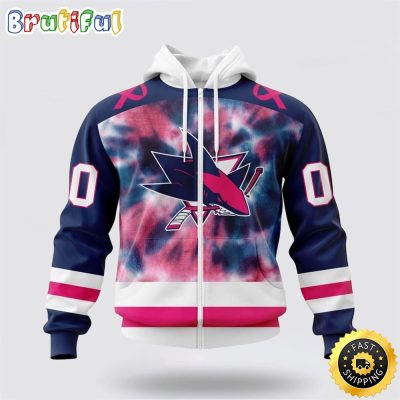 Personalized NHL San Jose Sharks All Over Print Zip Hoodie 3D Special Pink October Fight Breast Cancer Gift For Man And Women