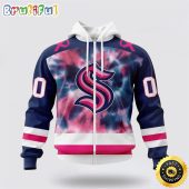 Personalized NHL Seattle Kraken All Over Print Zip Hoodie 3D Special Pink October Fight Breast Cancer Gift For Man And Women