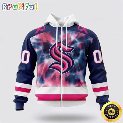 Personalized NHL Seattle Kraken All Over Print Zip Hoodie 3D Special Pink October Fight Breast Cancer Gift For Man And Women