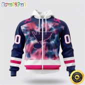 Personalized NHL St. Louis Blues All Over Print Zip Hoodie 3D Special Pink October Fight Breast Cancer Gift For Man And Women