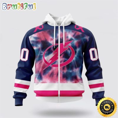Personalized NHL Tampa Bay Lightning All Over Print Zip Hoodie 3D Special Pink October Fight Breast Cancer Gift For Man And Women