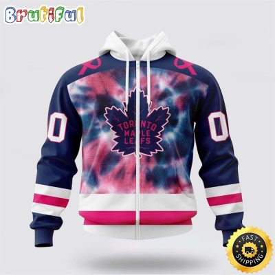 Personalized NHL Toronto Maple Leafs All Over Print Zip Hoodie 3D Special Pink October Fight Breast Cancer Gift For Man And Women