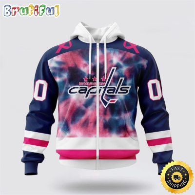 Personalized NHL Washington Capitals All Over Print Zip Hoodie 3D Special Pink October Fight Breast Cancer Gift For Man And Women