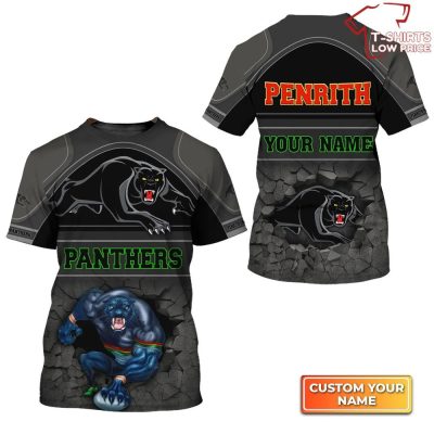 Penrith Panthers Broken Wall Personalized Name 3D T-Shirt Hoodie Zipper Hoodie for men and women