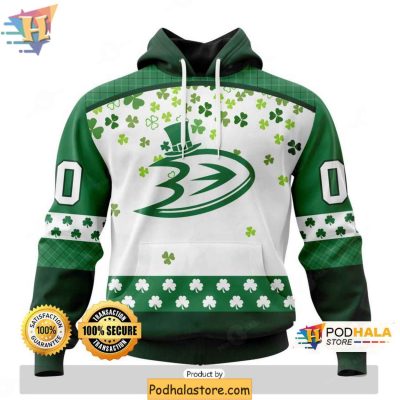 Personalized Anaheim Ducks 3D Hoodie Green Shamrock Design for St Patrick Day Festive Wear