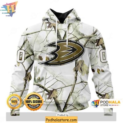 Personalized Anaheim Ducks 3D Hoodie, NHL Winter Hunting Camo Sweatshirt