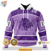 Personalized Chicago Blackhawks 3D Hoodie Lavender NHL Cancer Support Apparel