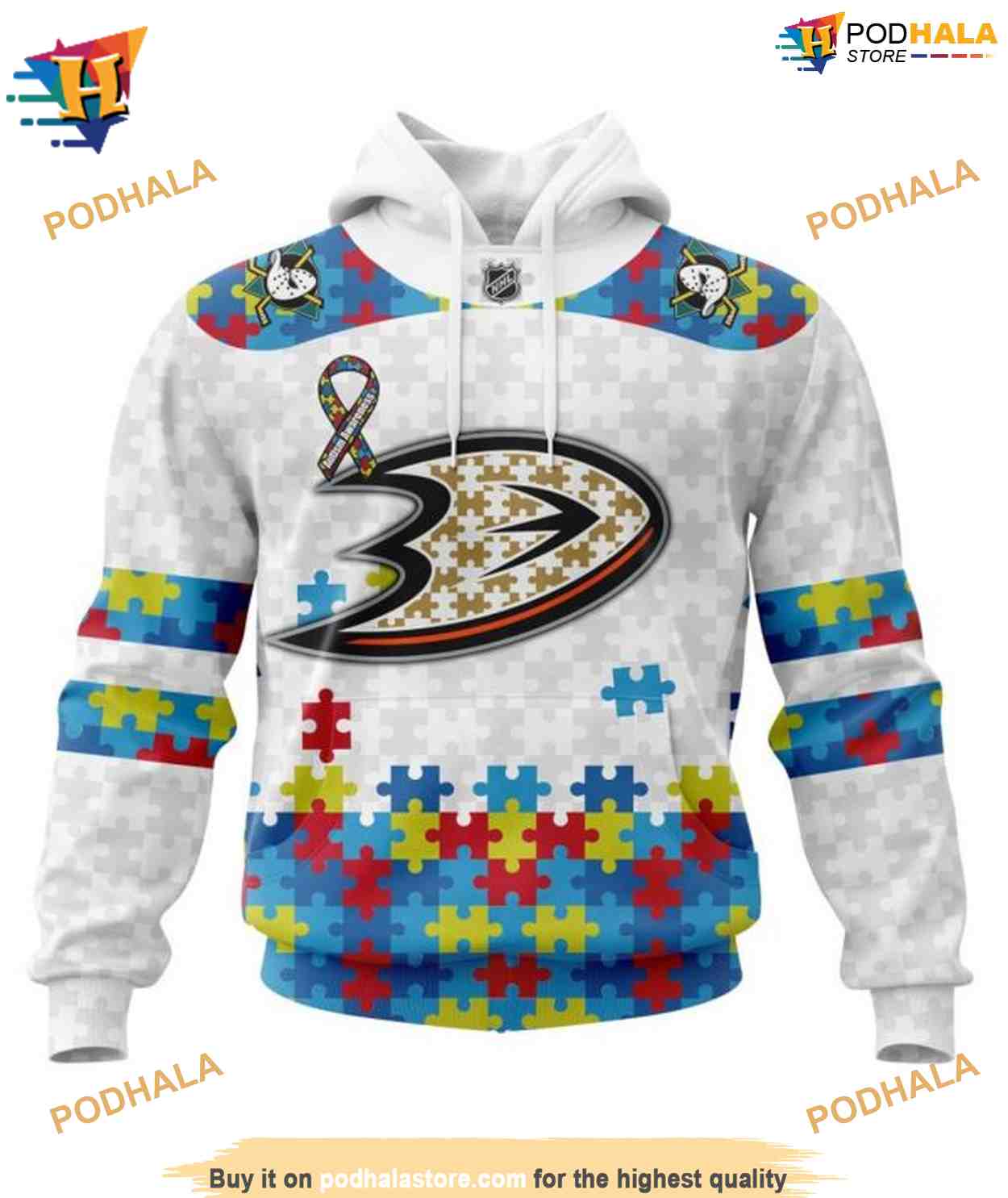 Personalized NHL Autism Awareness Mighty Ducks Hoodie 3D Design Personalized NHL Autism Awareness Mighty Ducks Hoodie 3D Design