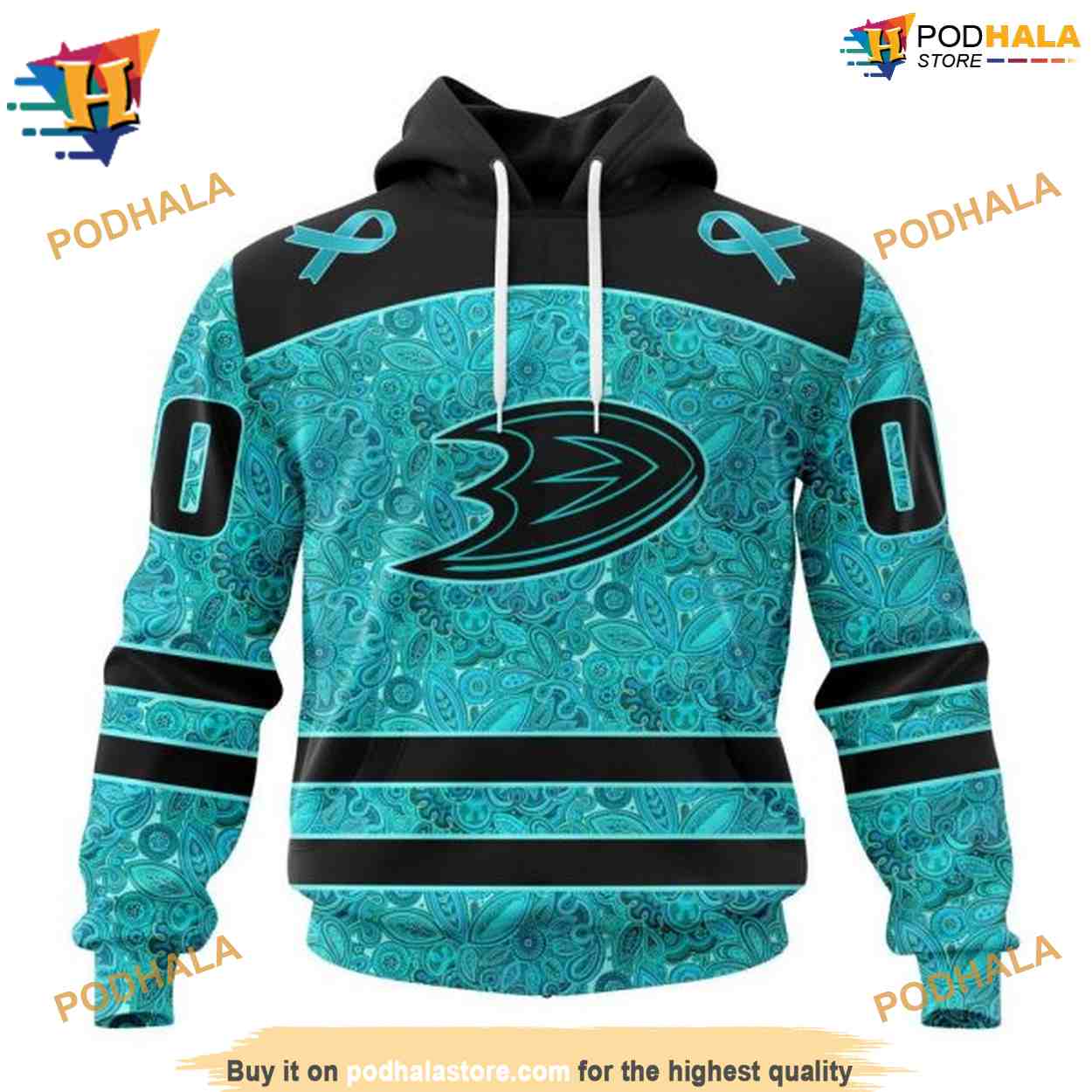 Personalized NHL Fight Ovarian Cancer Ducks Hockey Hoodie 3D Personalized NHL Fight Ovarian Cancer Ducks Hockey Hoodie 3D