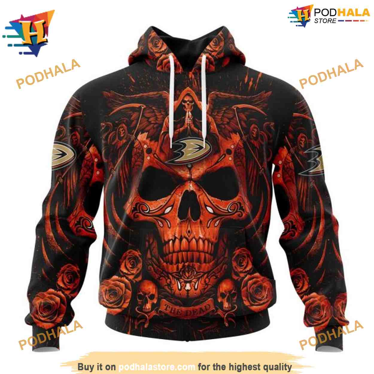 Personalized NHL Skull Art Design Unique Anaheim Ducks Hoodie 3D Personalized NHL Skull Art Design Unique Anaheim Ducks Hoodie 3D
