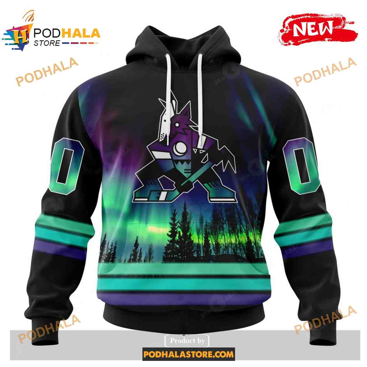 Personalized NHL Arizona Coyotes With Northern Lights Shirt Hoodie 3D Personalized NHL Arizona Coyotes With Northern Lights Shirt Hoodie 3D