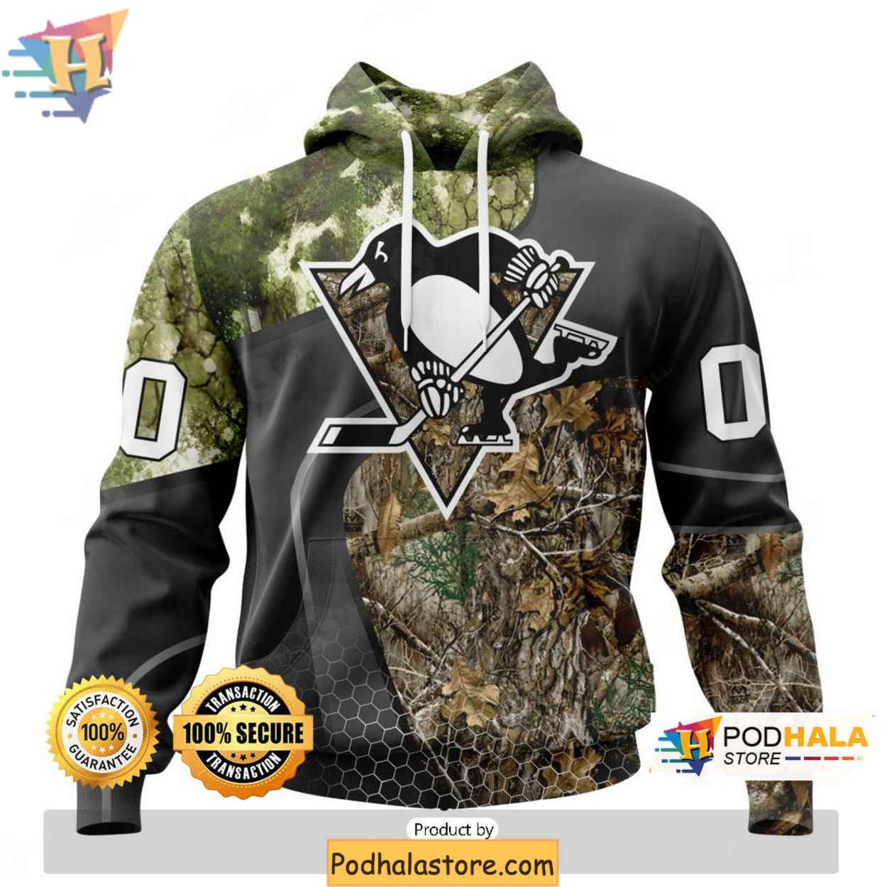 Personalized Pittsburgh Penguins 3D Hoodie with Camo Design and Team Logo Personalized Pittsburgh Penguins 3D Hoodie with Camo Design and Team Logo