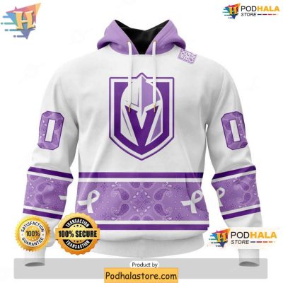 Personalized Vegas Golden Knights 3D Hoodie, Lavender Cancer Awareness