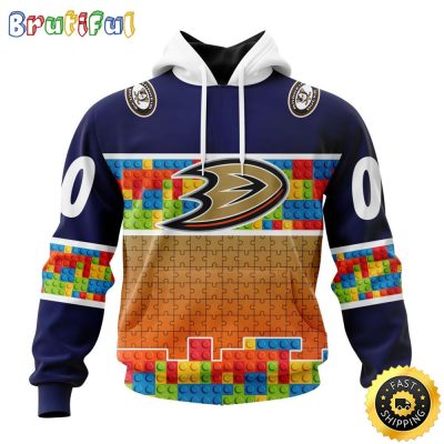 Personalized NHL Anaheim Ducks All Over Print 3D Hoodie Autism Awareness Design Unisex Hoodie